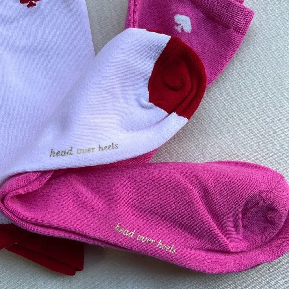 Kate Spade Pink Heart Print Crew Socks 3 Pack
